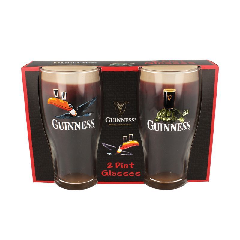 Guinness Official Merchandise Tortoise and Flying Toucan 2pk Pint Glasses